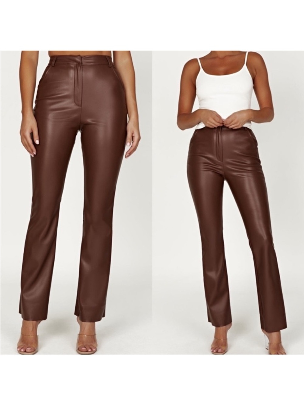 Meshki Faux Leather Straight Leg Pants In Chocolate - Picture 5 of 6
